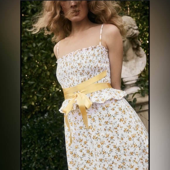 REFORMATION 100% Linen Ditsy Floral Spaghetti Strap Miles Dress Size Medium NWT - Picture 4 of 9